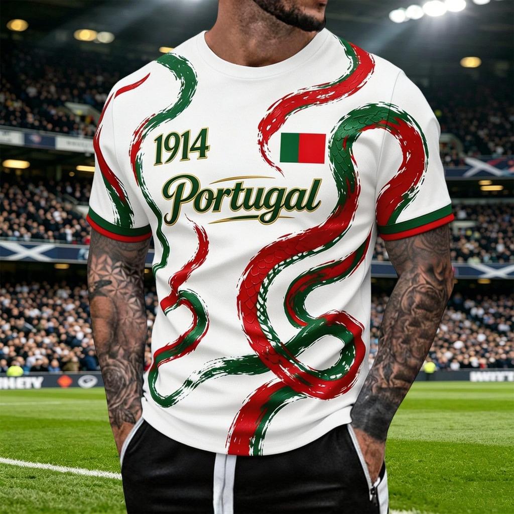 Camiseta de manga corta con cuello redondo para hombre de Portugal Camiseta para aficionado al fútbol Camiseta de seguidor del Mundial Ajuste casual Material ligero