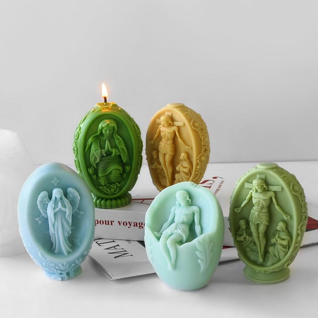 3D Osterei Silikonform Handgemacht Aroma Kerze Gips Ornamente Mods DIY Jungfrau Maria Jesus Osterdekoration Handwerk Herstellung