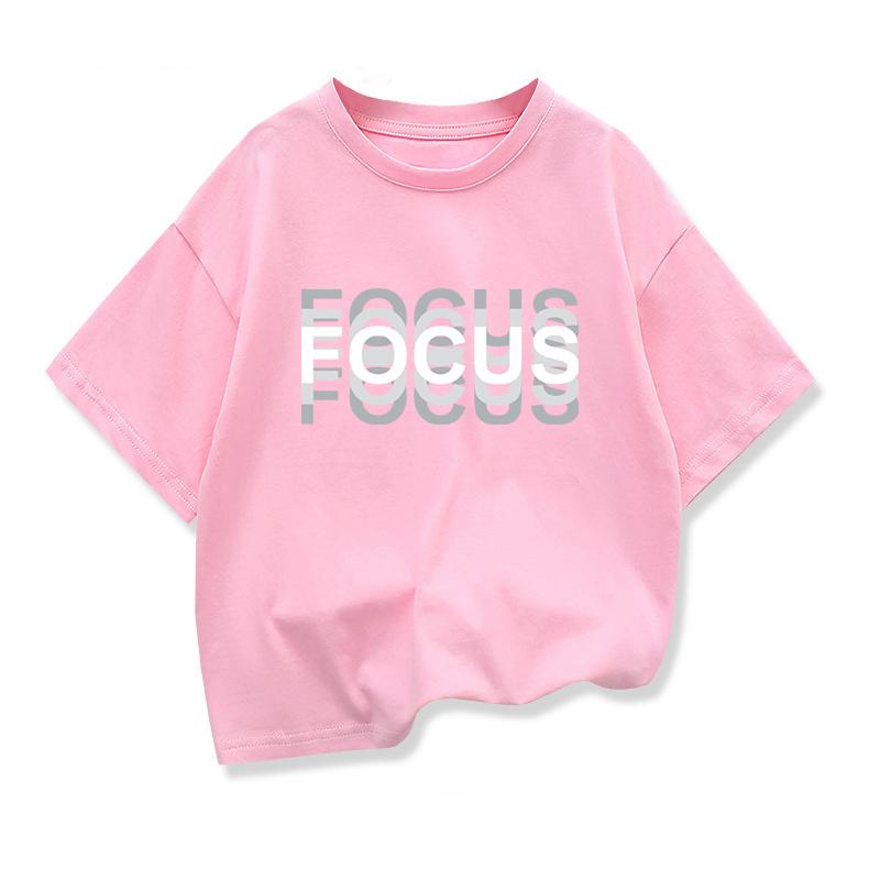 Summer Kids Cotton High Quality Casual Sports Loose Oversized Funny Focus Print Round Neck Short Sleeved Tshirt Boys Girls Tops
