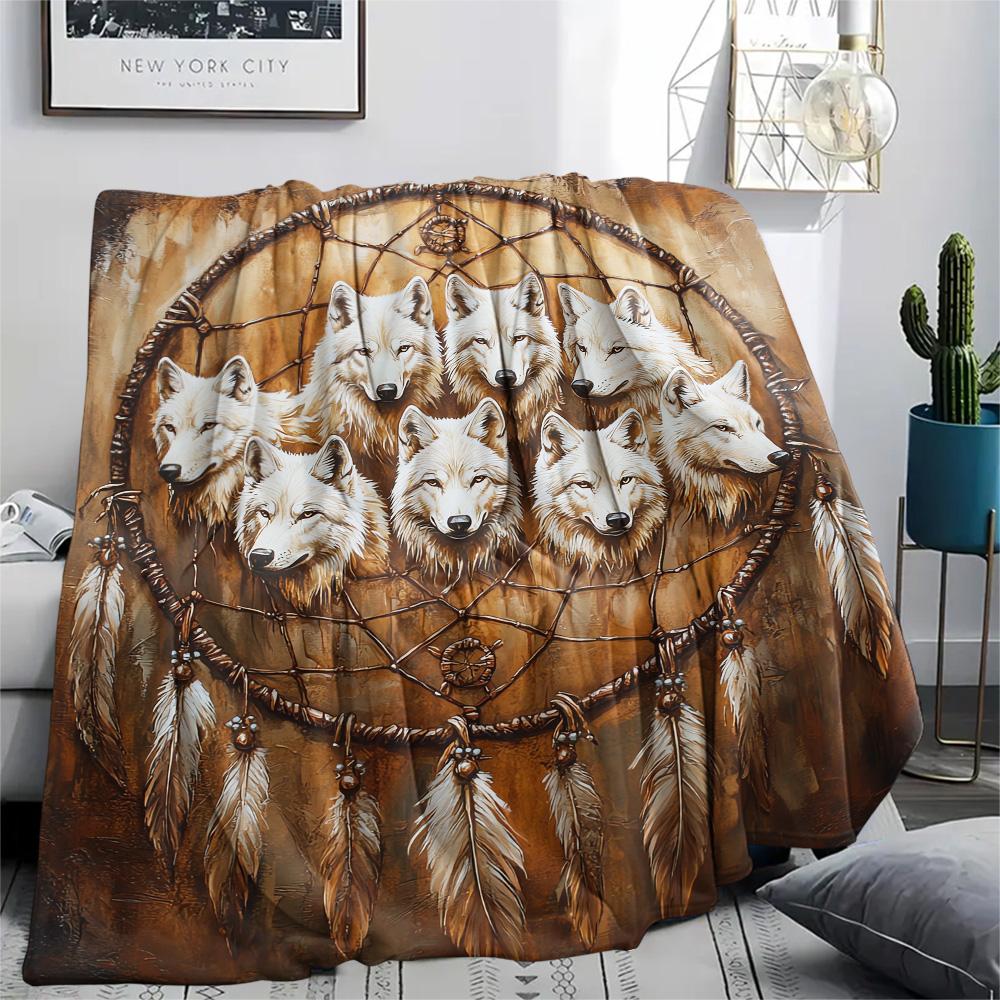 Koc Flanelowy z Nadrukiem Wilka, Wysokiej Jakości, Wygodny na Wszystkie Pory Roku, Wystrój Domu, Ciepło i Komfort, Idealny na Prezenty Świąteczne