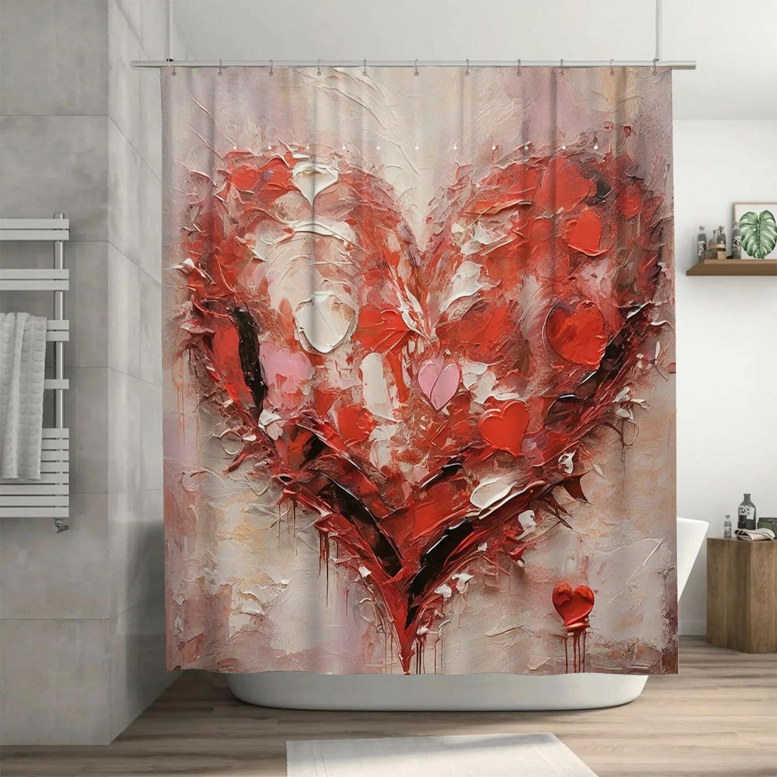 Abstract Oil Painting Shower Curtain, vibrant colors, dynamic brush strokes, modern artistic design for bathroom W90xH180cm
