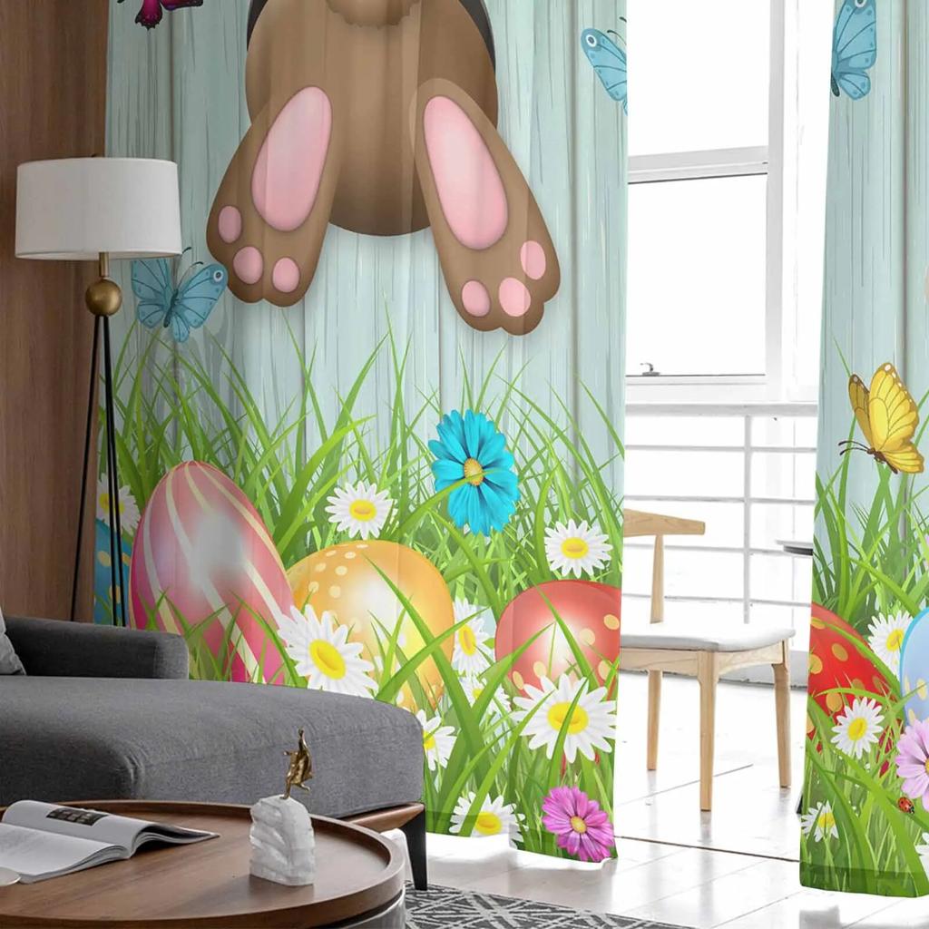 Easter Egg Bunny Butt Daisy Butterfly Sheer Curtains For Living Room Kitchen Window Curtains Bedroom Tulle Voile Curtains