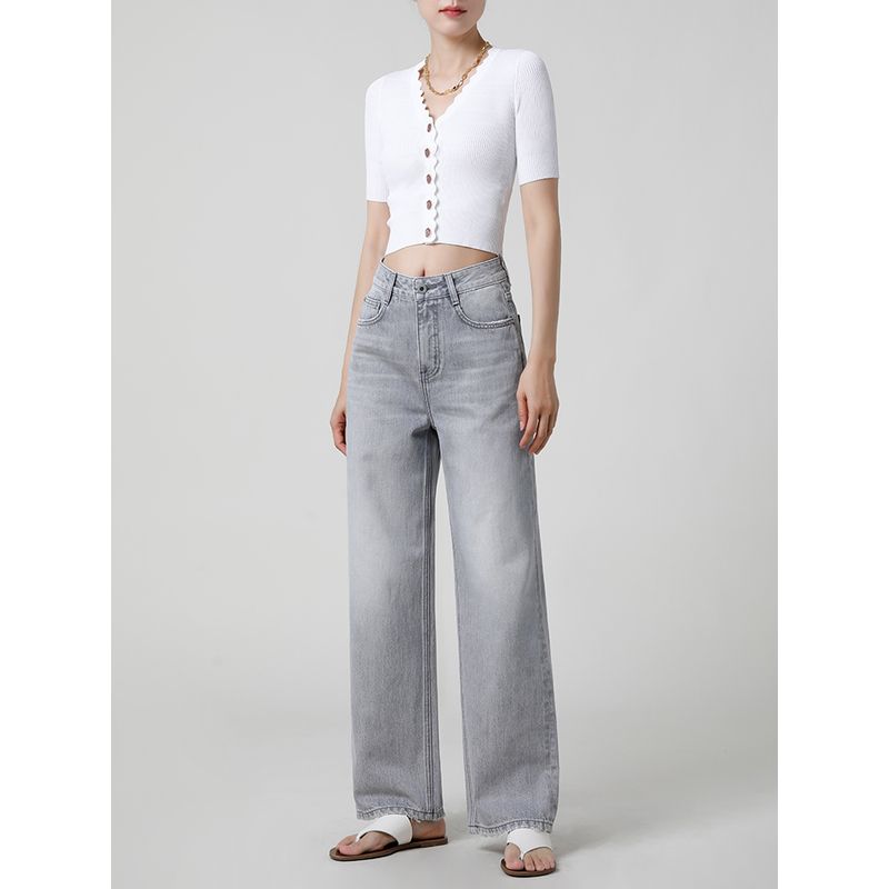 

Fashionable Cloud Gray Spring 2025 New Narrow Wide Leg Jeans Women Casual Gray Straight Trousers Cloud trace Gray [regular]] 25