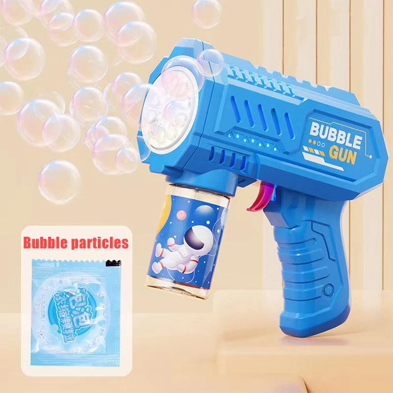 Non-Toxic 6-Hole Dinosaur Bubble Machine Electric Bubble Gun With Light Fully Automatic Bubble Gun Automatic Soap Blower Outdoor Game Toy