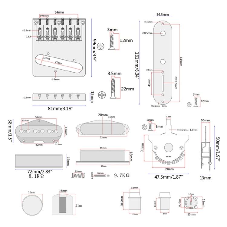 Części do gitary elektrycznej Przełącznik 3-pozycyjny Płytka kontrolna Przetworniki gryfu do gitary 6-strunowej