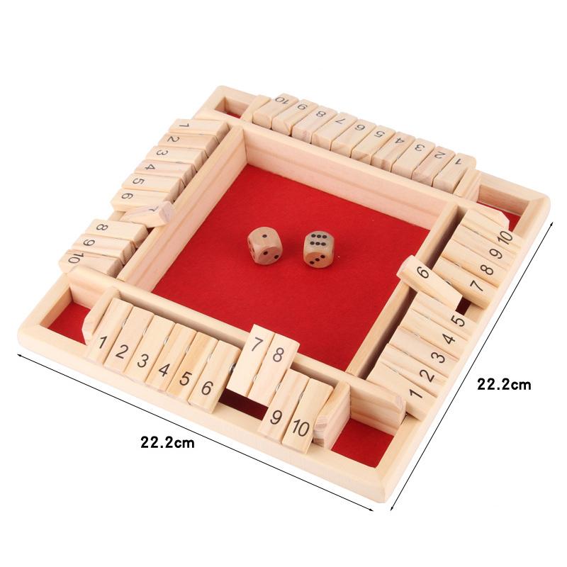 Shut The Case Dice Tabletop Game Wood Material Flaps & Dices Game 4 Players Pub Bar Party Supplies Family Entertainment Children-Friendly & Adults