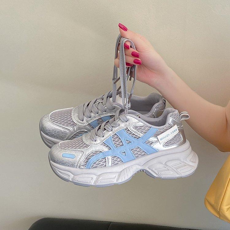 Mesh platform dad shoes women's summer 2025 new thin hollow breathable heightening lightweight casual sports shoes