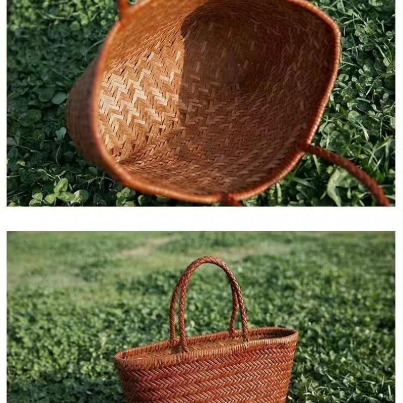 Yi Jinyuan French Vegetable Basket Bag Cowhide Hand-woven Women's Photo Minority Authentic Leather Seaside Vacation Handbag