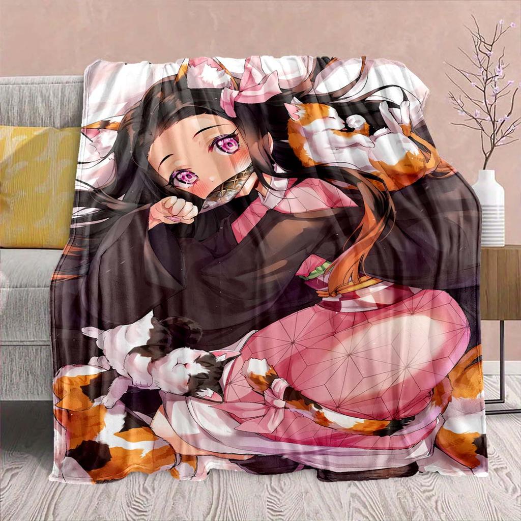 Demon Slayer Anime Flannel Blanket - Soft Warm Perfect for Sofa, Bedding Camping Travel Office Home Decor -QJY