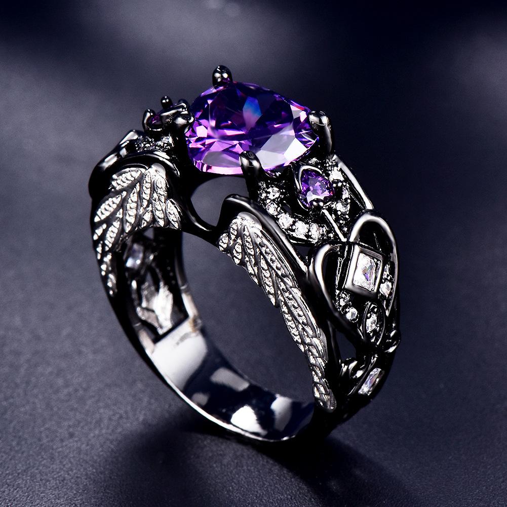 Personalized Angel Wings Four Claws Love Purple Zircon Edge Set with White Diamond Ring