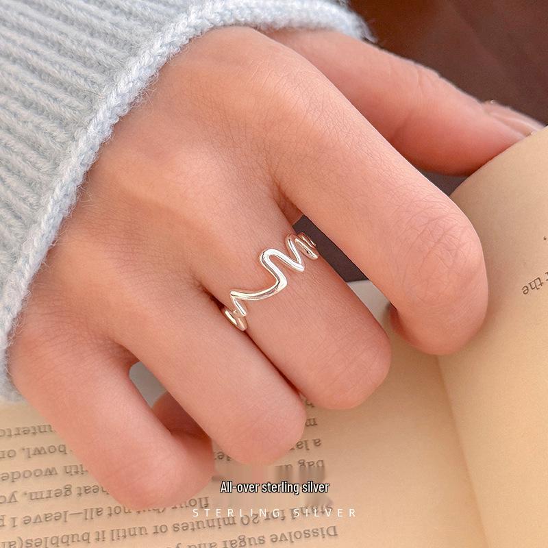 Cuiyan Shijie S925 Silver Korean Irregular Wave Geometric Women's Ring