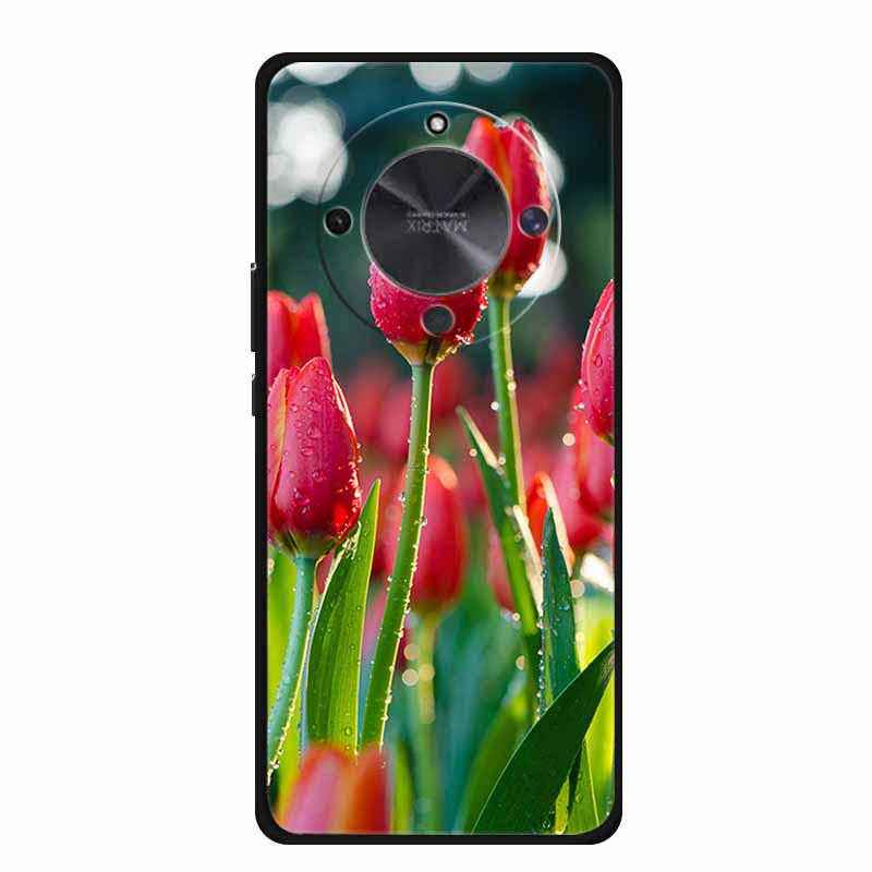 Phone Case For Honor X70 5G 2025 Case X 70 Coque Flowers Black Silicone Soft Back Cover For Honor X70 Cases HonorX70 Funda 6.79"