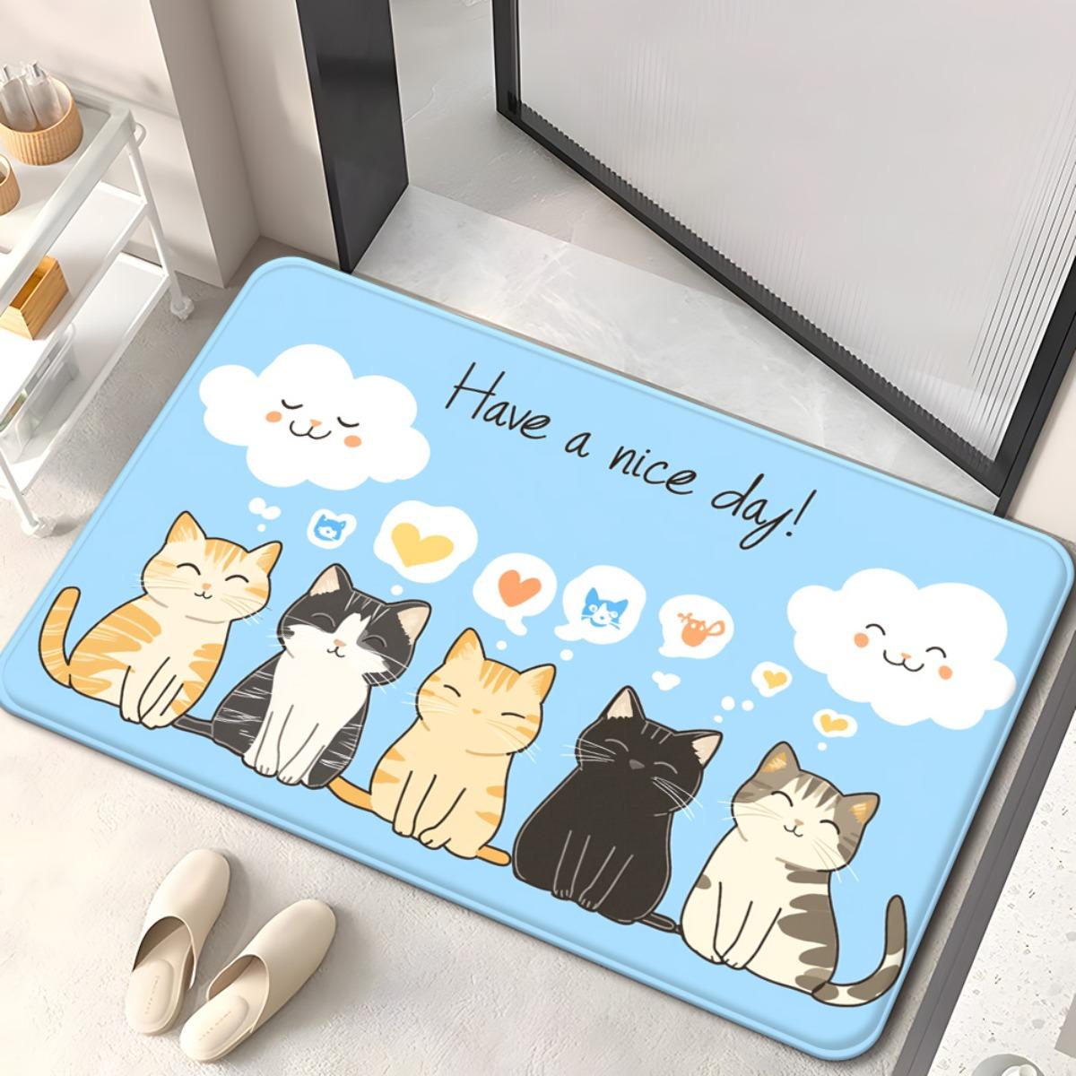 

1pc Cute Cats & Clouds Non-Slip Plush Mat Machine Washable Absorbent Rug for Bedroom Bathroom Outdoor Pet-Friendly 40x60cm