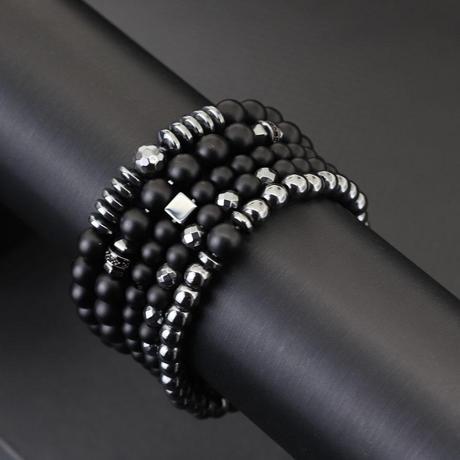 New Able Men Bracelet Set 6mm 8mm Black Onyx Stone Wrap Braslet Hematite Healing Meditation Yoga Accessories Gift For Him