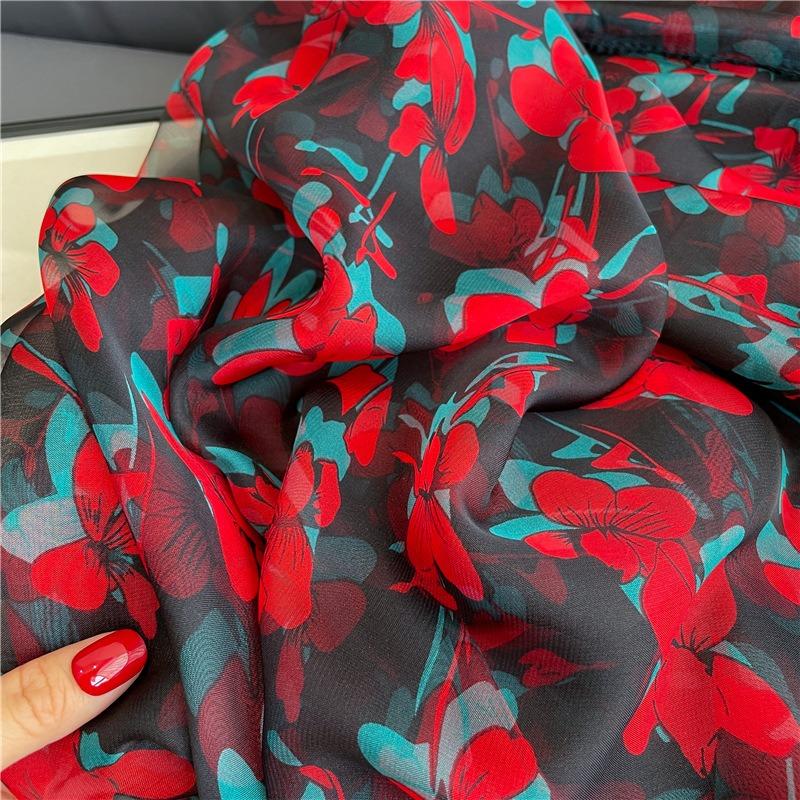 Sunscreen Light Luxury Temperament Flower Simulation Silk Pattern Scarf Silk Scarf Commuting Large Shawl Soft Yarn Scarf Women Large Size