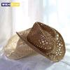 Stro Westerse Cowboyhoed Handgemaakt Strand Vilt Zonnehoeden Feestmuts Voor Man Vrouw Krullende Rand Hoed Zonbescherming Unisex Hoeden