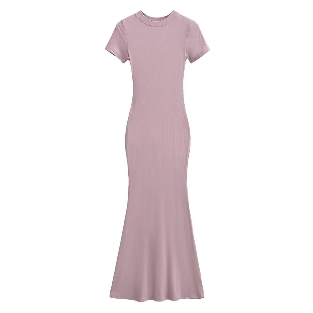 

Trendy Women s Sexy High Waist Fishtail Maxi Dress with Short Sleeves and Round Neck Small