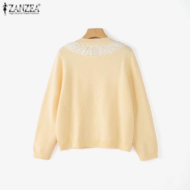 ZANZEA Oversized Women Long Sleeve Buttons Up Lace Casual Loose Knitted Sweaters Cardigan