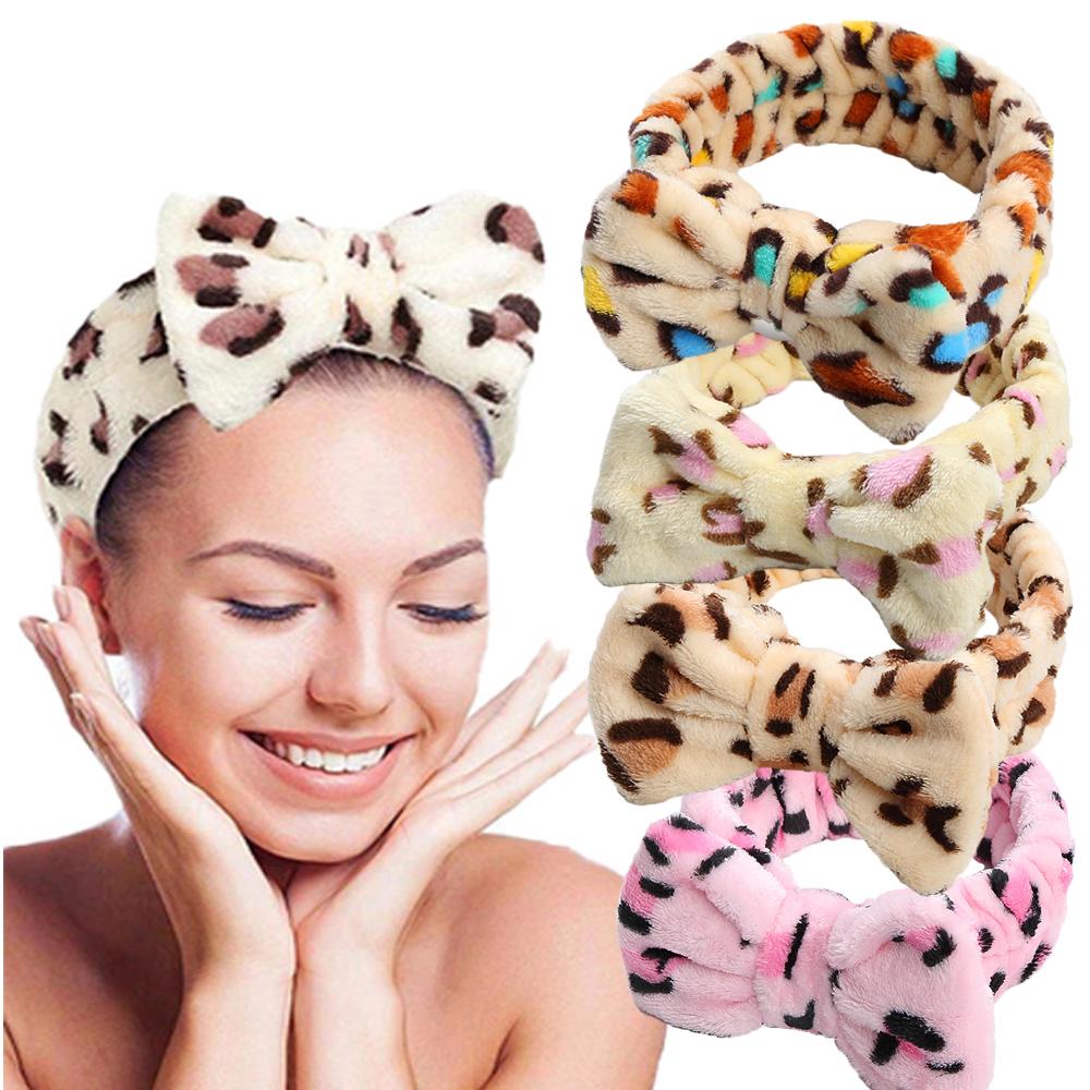 1pcs Spa Headband with  Bow for Women, Facial Makeup Headbands, Soft Coral Wool Headbands for Showering, Face Washing, Hair Acce