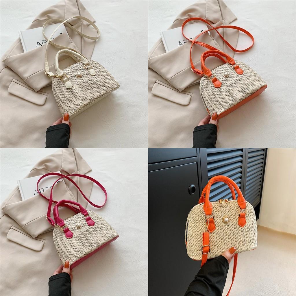 Trendy Woven Shell Shaped Handbag Fashionable Simple Shoulder Bag With Zipper