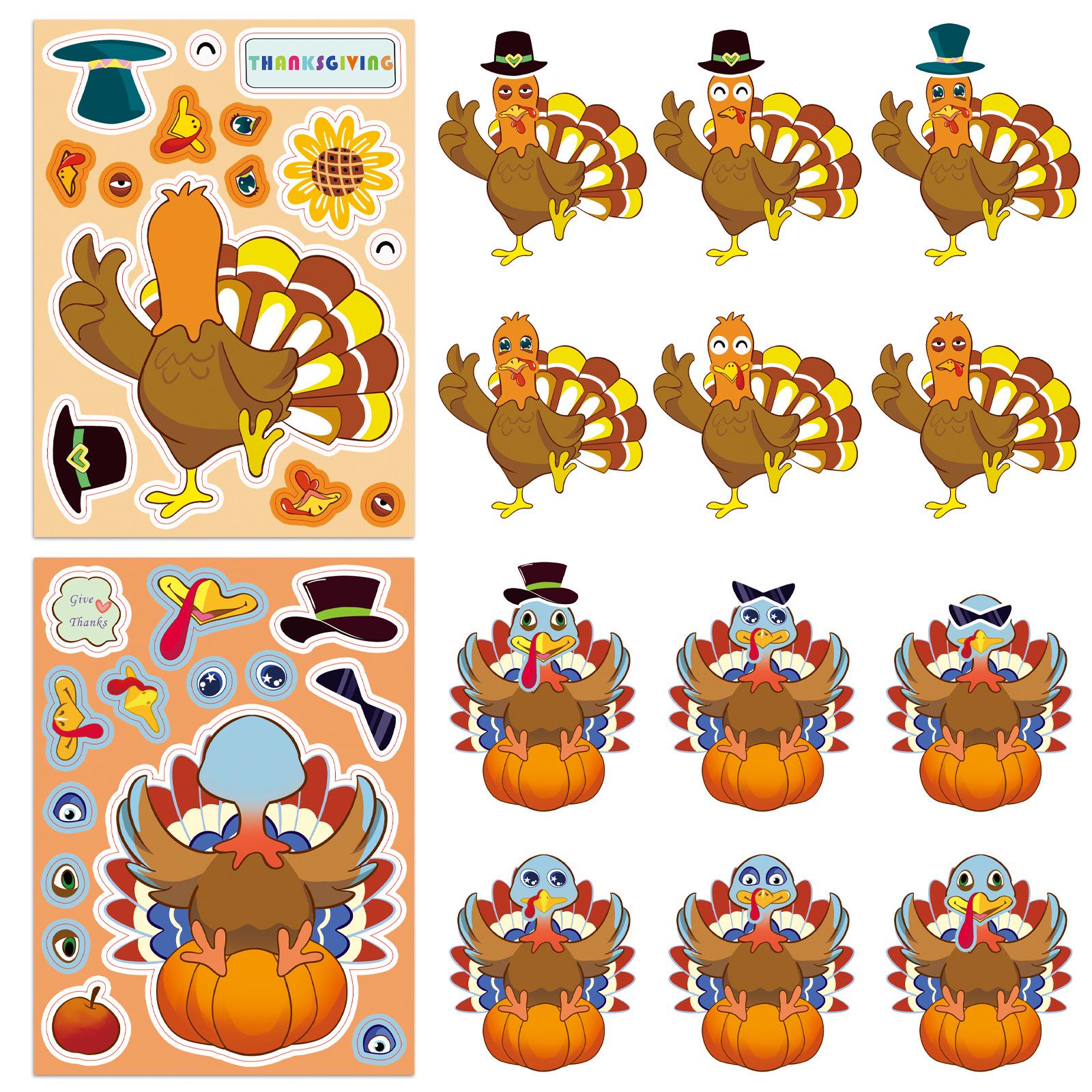 8 Sheets DIY Turkey Face Swap Puzzle Stickers: Parent-Child Interactive Animal Journal Stickers