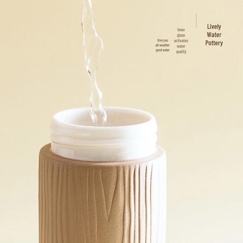 Lubao Ceramic Portable Travel Mug with Wood Grain Lid