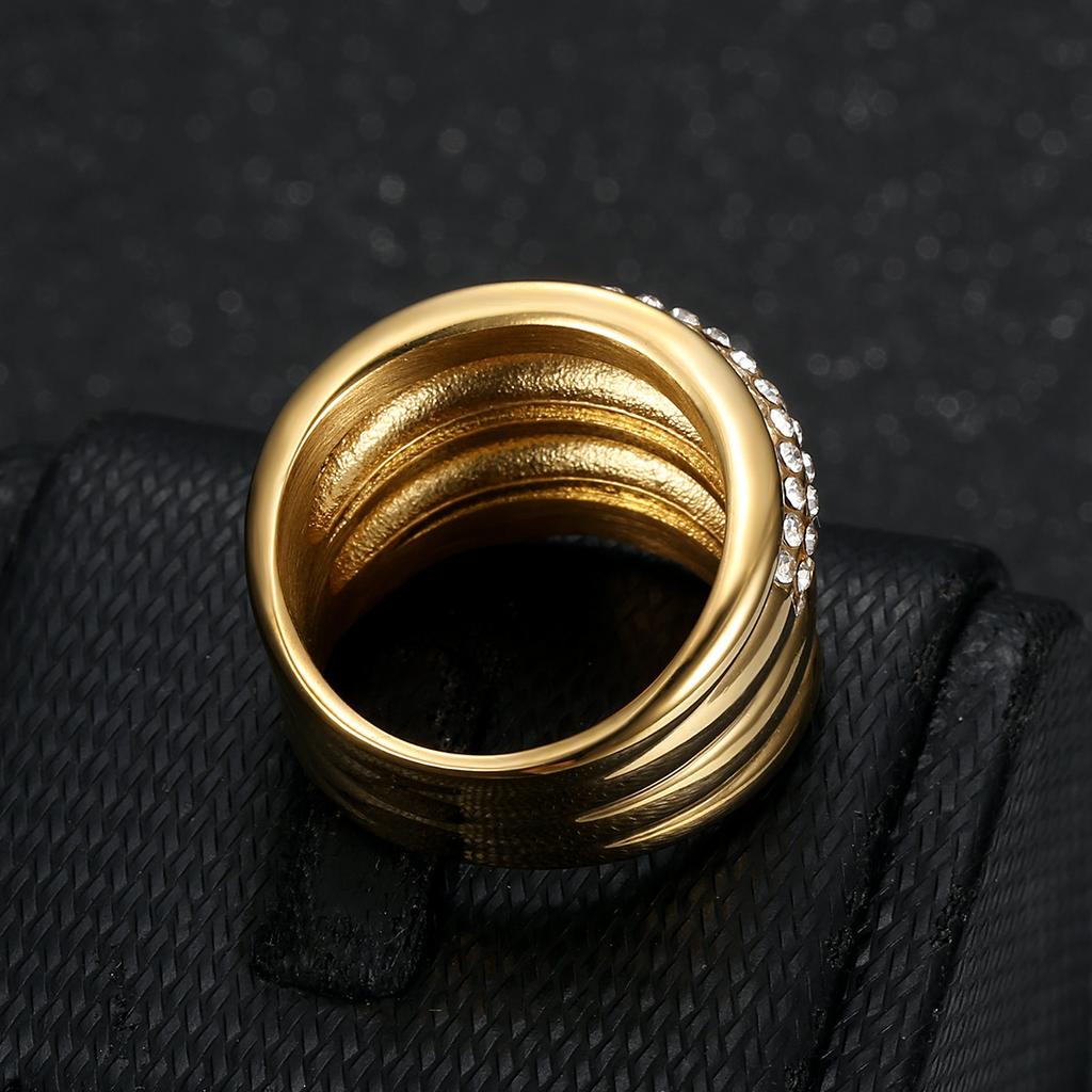 New Hip-Hop Fashion Personality Ring Titanium Steel Gold-Plated Inlaid with Diamonds Multiple Row Diamond Ring