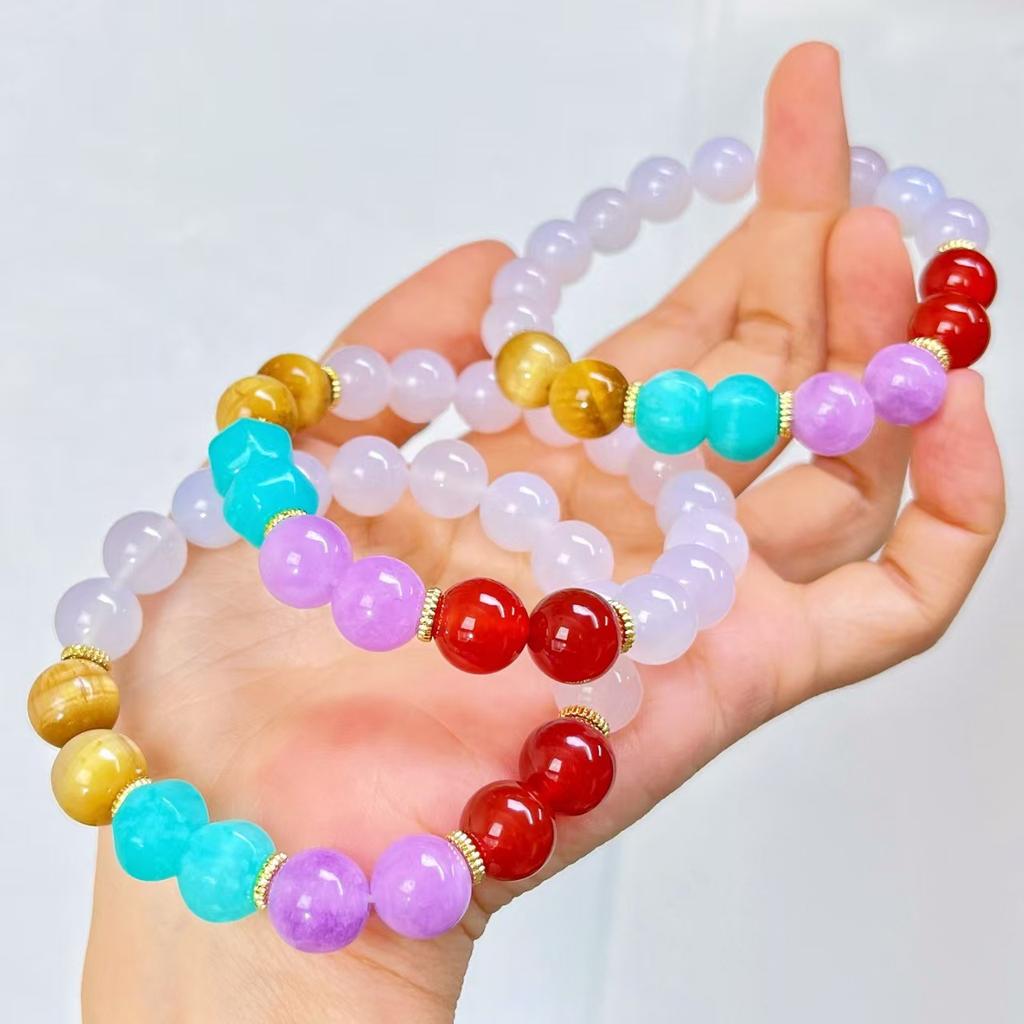 Retro Natural White Chalcedony Tiger'S Eye Design Bracelet Bracelet