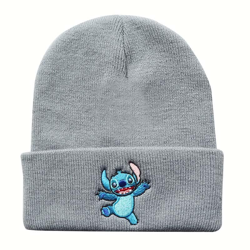 Unisex Student Cartoon Stitch Embroidered Knit Hat Outdoor Pullover Warm Hat Hip-Hop Beanie
