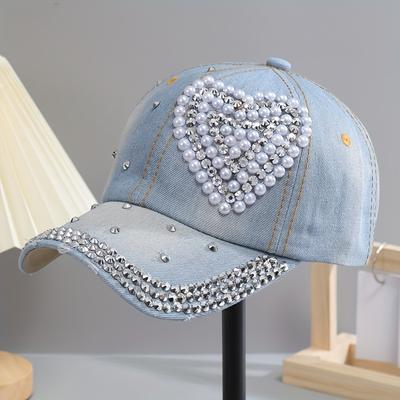 Rhinestone Bling Y2K Baseball Cap Women Adjustable Washed Distressed Denim Hat Casual Cotton Dad Hats