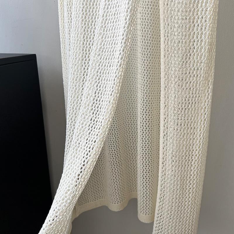 Outward Hollow Top Vest Skirt Women's Summer Slit Sleeveless Dress Mid Length Knitted Top