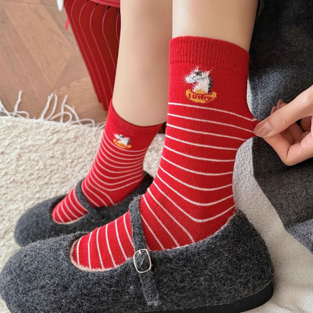 Red Socks New Year'S Wedding Gift Chinese Red Year Of The Horse Tube Socks Big Red Socks