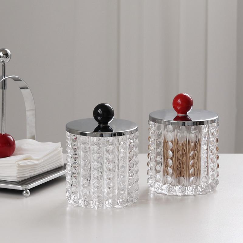 European Style Bead Dot Glass Jar Bedroom Desktop Jewelry Cosmetics Cotton Swab Box Home Multifunctional Candy Nuts Storage Jar