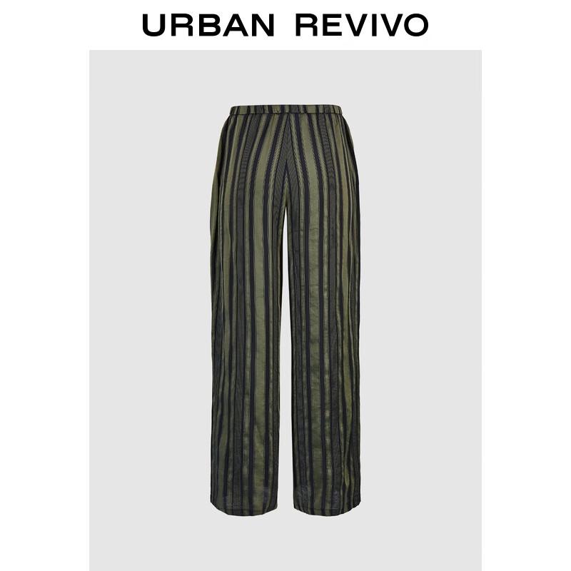 UR2025 Women's Striped Elastic Waist Drawstring Straight Leg Pants