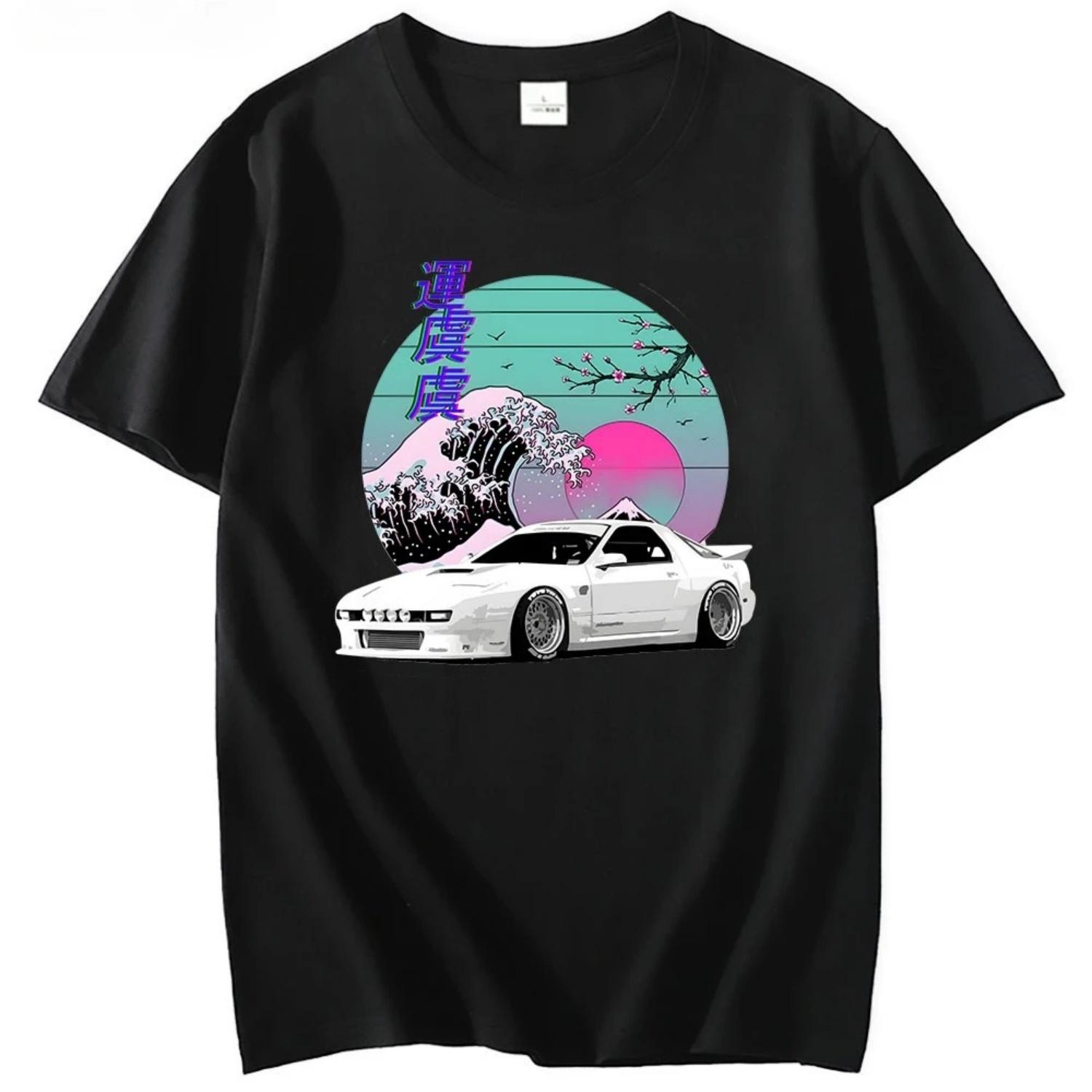 Anime Shirt for Japanese Vaporwave JDM Legend Car RX7 Print T Shirts Harajuku Japanese Cars s Cotton Classic T-Shirts Summer XXXXL