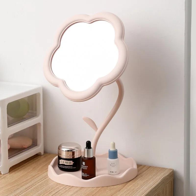 Sunflower Makeup Mirror for Students Desktop Flower Beauty Mirror Girl Dressing Table with Hanging Jewelry