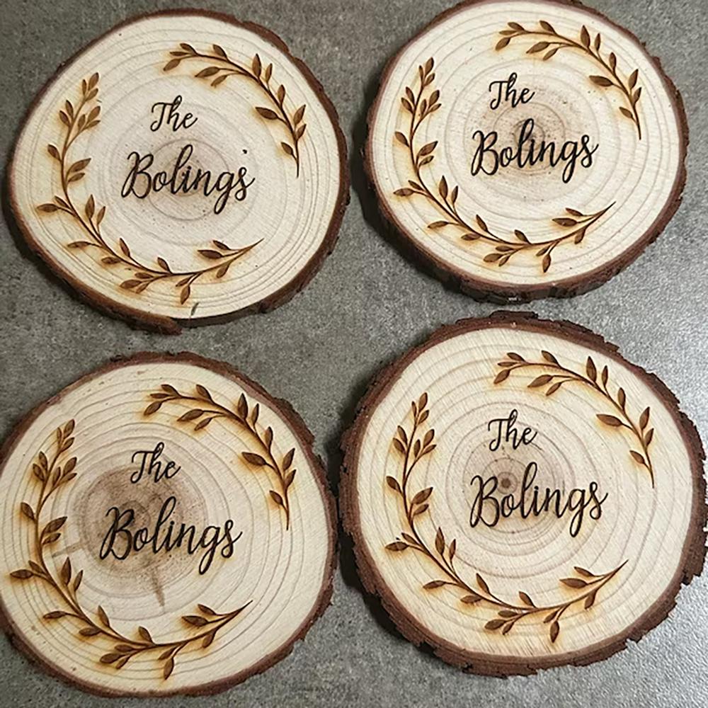 4Pcs Personalized Engraved Wood Coaster Perfect Valentine's Day Wedding Engagement Anniversary Christmas Present Table Decor