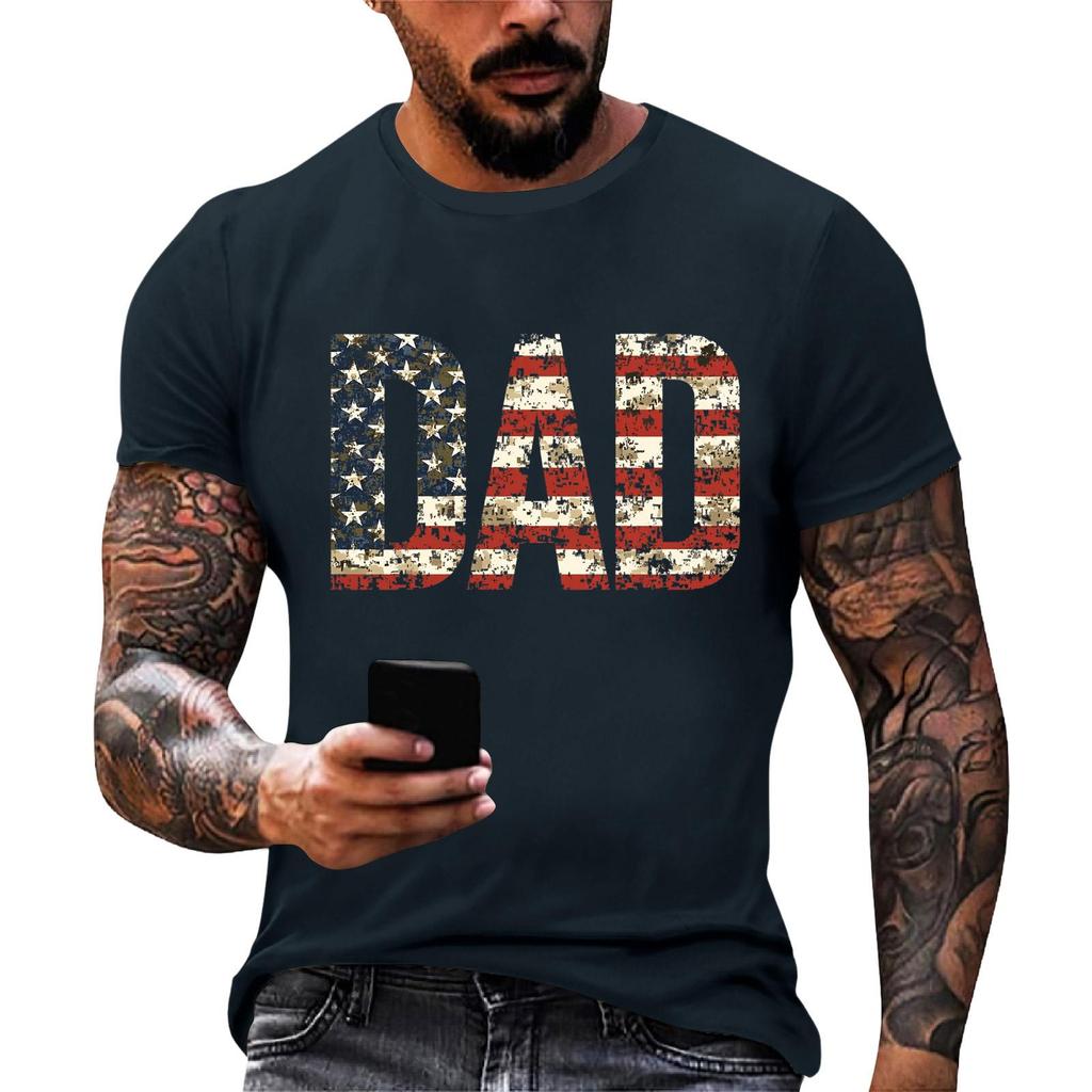 Men's Loose Fit Short Sleeve T Shirt Dad Print Casual Summer Daily Wear Comfortable Crew Neck Tee for Father Day Independence Day
