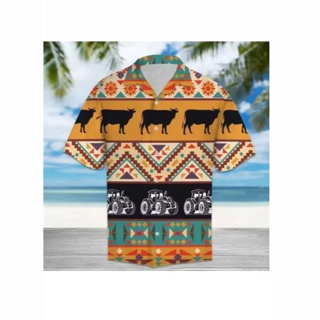 Men's Hawaiian animal print short-sleeved summer casual and fun top shirt