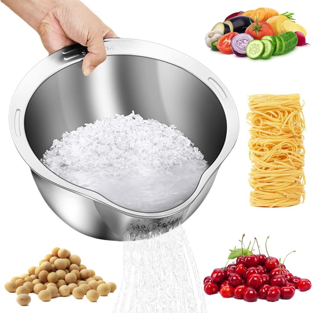 2026 StainlessSteel Rice Washer Drain Basket EasyTo Clean Rice Filte Bowl Sieve Colander Fruit and Vegetable Strainer Kitchen Gadgets