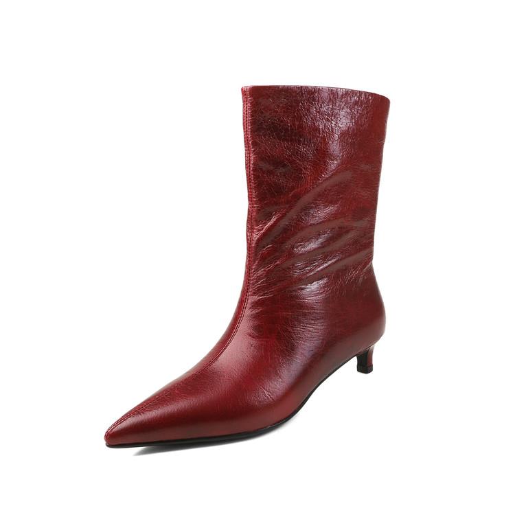 Fashion New Autumn/winter Genuine Leather Women Boots Pointed Toe Shoes for Women Fashion Boots Mid Heels Mid-calf Boots Shoes Versatile