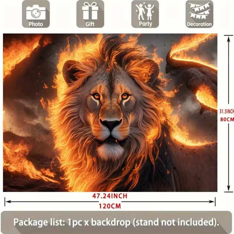2D Burning Lion Tapestry King of the Jungle Aesthetic Wall Decor