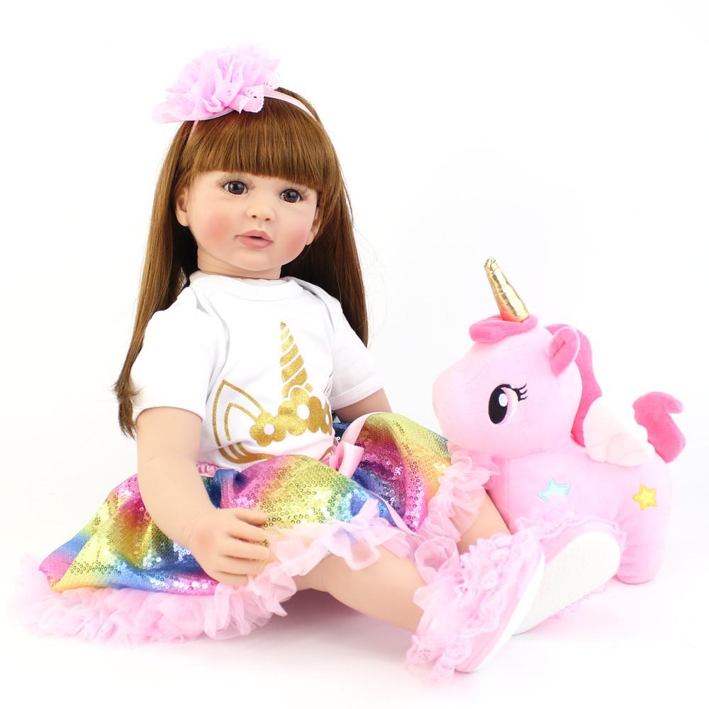 

BZDOLL Realistic 60cm Lifelike Reborn Toddler Doll 24inch Princess Baby with Unicorn Cloth Body Girl Birthday Gift cloth body doll