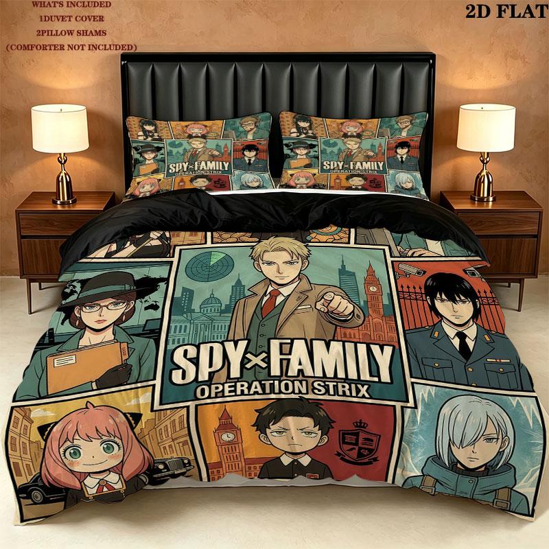 Spy Family Pattern Bedding Quilt Set Quilt Cover Pillowcase Home Birthday Gift(1 * duvet cover + 2 * pillowcase, without core)