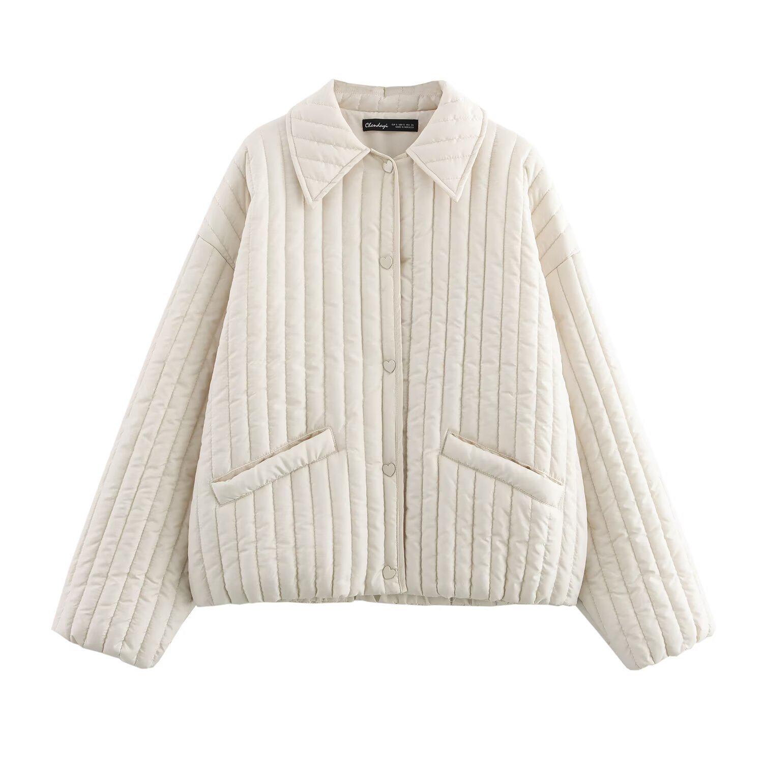 

Весна 2025 Женская куртка с хлопковой подкладкой в европейском и американском стиле на пуговицах-сердечках L белый