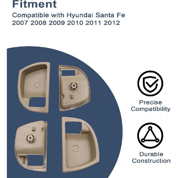 FZJDSD 4Pcs Beige Left and Right Inside Door Handle Frame Cover Bezel Compatible with Hyundai Santa Fe 2007 2008 2009 2010 2011 2012 Replace