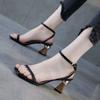 Internet celebrity sandals women 2025 summer new Korean version of students square head high heels sexy fairy wind outside wear ins tide