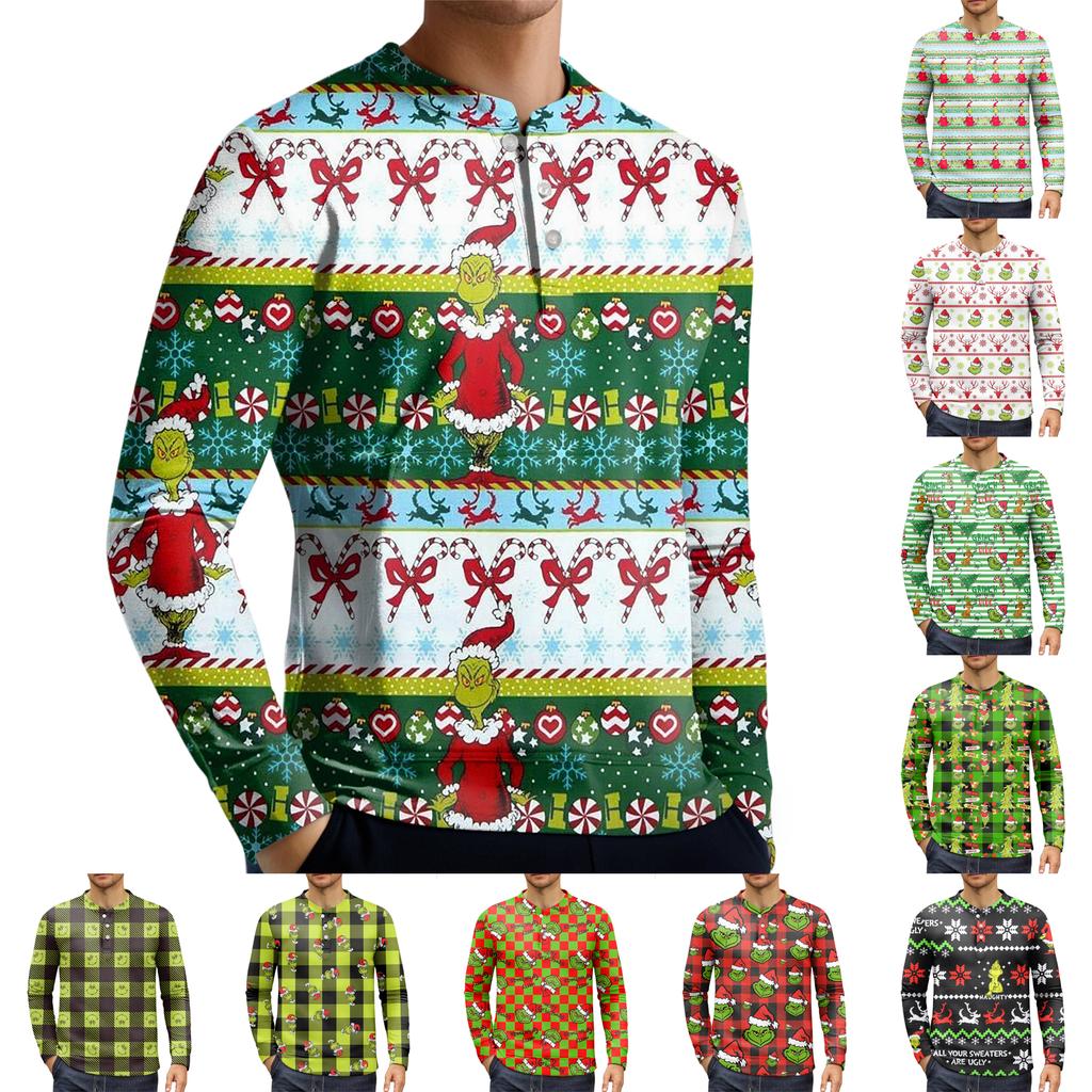 Pánská ležérní mikina na knoflíky, módní potištěná košile s dlouhým rukávem, pulovr