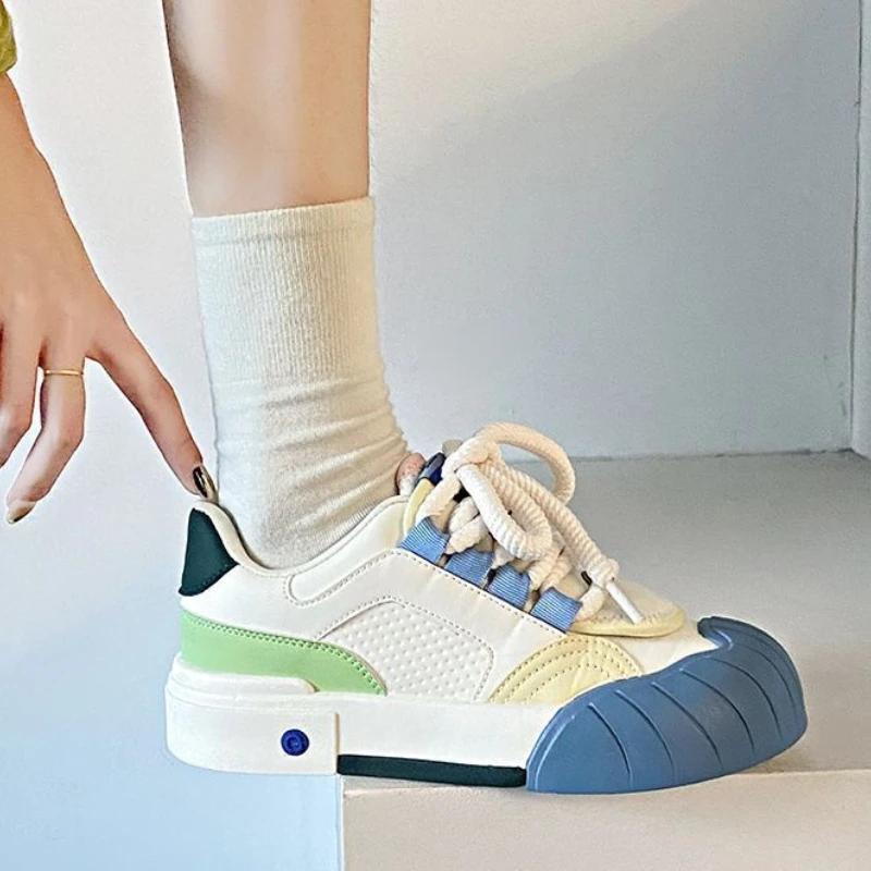 Fashion Contrast Color Round Toe Ladies Footwear Deals Light Designer Luxury Cheap Casual New In Aesthetic Stylish Korean Women's Shoes