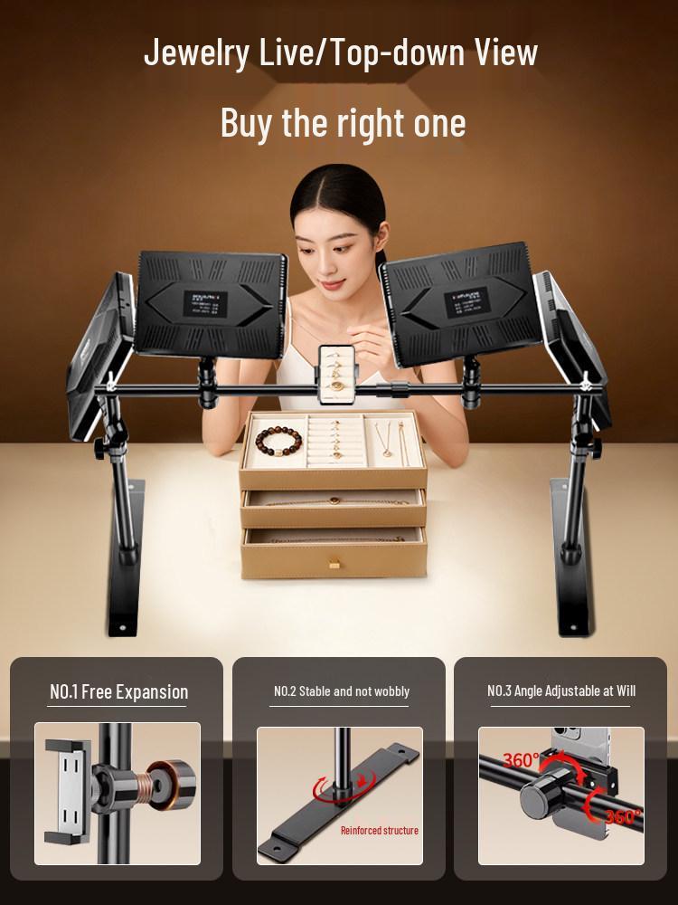 Ruiteng LED Double Row Overhead Fill Light with Telescopic Background Stand and Cloth Holder